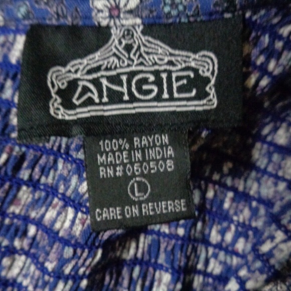 ANGIE SMOCKED TOP SHORT DRESS BLUE WHITE DAISEYS 3/4 SLEEVES SZ JR L - Picture 2 of 6